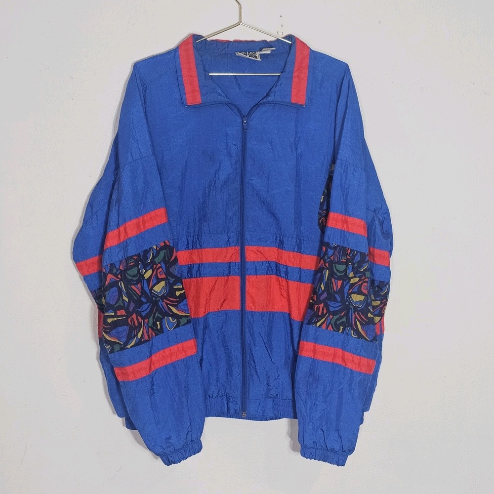Vintage Active Wear 1980s Windbreaker Jacket Sz XL ColorBlock Retro zip up